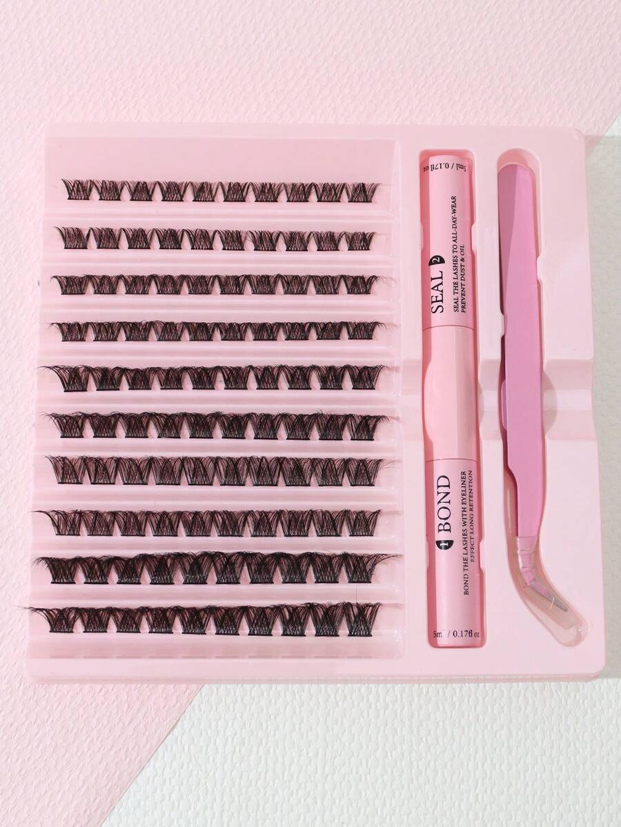 W02 8-16mm D卷睫毛擴展套件,配有睫毛膠和密封膠塊的睫毛化妝工具diy睫毛擴展套件,適用於粘接睫毛 - 黑色 - 查看 1