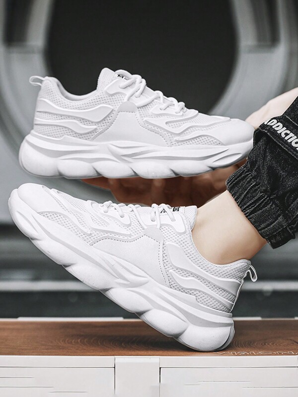 Chaussures De Sport Pour Hommes, Baskets En Mesh Respirantes En Blanc Et Noir, Chaussures De Course Simples Et Élégantes Pour Les Jeunes Hommes