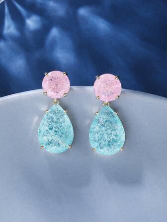 1pair Luxurious Waterdrop Shape Cubic Zirconia Pendant Women's Jewelry Earrings, Suitable For Fashionable Dress And Formal Attire, Ideal For Festive Occasions And Birthday Gifts