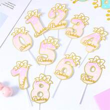 Pink Bow 0-9 Large Number 1 Cake Card Decorate Cake Plug-In Card - Pastel Numbers - View 1