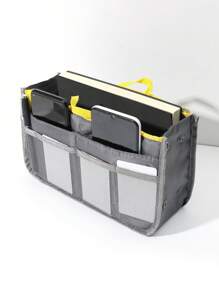 尼龙手提包收纳内胆包，适用于手提包、钱包，女士/护士适用，13个口袋，灰色，小巧便携，适合收纳学习用品，教师礼物，返校季必备 - 灰色 - 查看 2