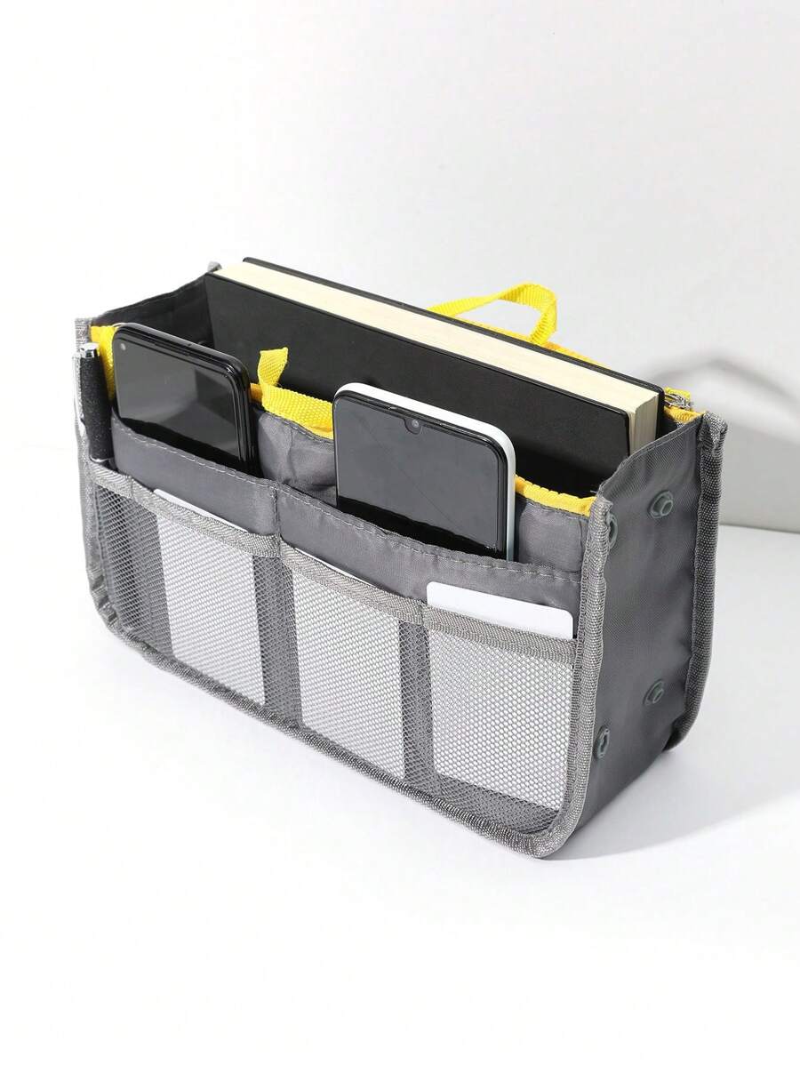 尼龙手提包收纳内胆包，适用于手提包、钱包，女士/护士适用，13个口袋，灰色，小巧便携，适合收纳学习用品，教师礼物，返校季必备