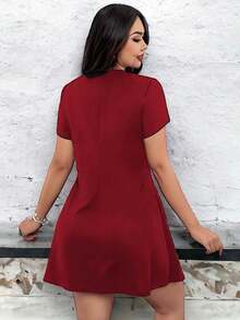 Vestido corto cuello redondo básico casual para mujer - Rojo - Ver 4