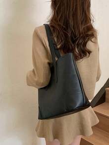 1 Pc New Fashion Large Capacity Portable Contrast Checker Pattern Double Handle Zipper PU Leather Women's Shoulder Tote Bag For Travel Business&For Office&Gifts For Friends