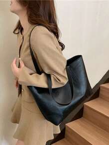 1 Pc New Fashion Large Capacity Portable Contrast Checker Pattern Double Handle Zipper PU Leather Women's Shoulder Tote Bag For Travel Business&For Office&Gifts For Friends