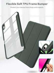 1PC Tri-Fold Silicone Foldable Anti-Fall Tablet Case Compatible IPad With Pen Holder Tablet Leather Cover-Green