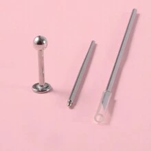 3pcs/Set Stainless Steel Lip Stud Earrings And Sterile Ear Piercing Pins And Jewelry Donning Aids, For Women And Men Ear Piercing Accessories Tool Set - Silver - View 8