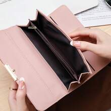 Nuevo estilo de cartera de mujer plegada en tres partes con patrón de lichi y broche metálico, estilo coreano, portador de múltiples tarjetas, gran capacidad, multifuncional, con espacio para teléfono, monedas y efectivo, adecuado para negocios, vida diaria, regalo para chicas, estudiantes y viajeros.