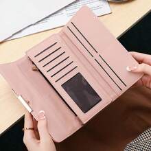 Nuevo estilo de cartera de mujer plegada en tres partes con patrón de lichi y broche metálico, estilo coreano, portador de múltiples tarjetas, gran capacidad, multifuncional, con espacio para teléfono, monedas y efectivo, adecuado para negocios, vida diaria, regalo para chicas, estudiantes y viajeros.