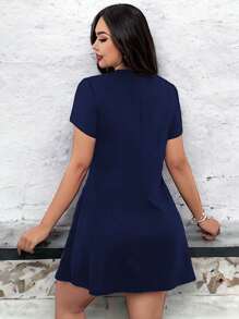 Vestido corto cuello redondo básico casual para mujer - Azul Marino - Ver 3