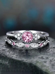 2 Pcs/Set Gorgeous S925 Sterling Silver Blue Cubic Zirconia Rings Wedding Jewelry For Women Fine Jewelry Valentine's Day Gift