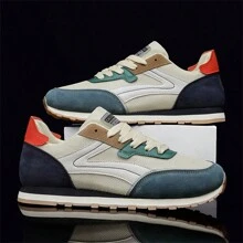 (Petit Modèle) Baskets de sport casual pour hommes, chaussures de skate pour étudiants, chaussures Gump à lacets bicolores, rouge de Noël, idéales pour assortir avec des jeans et des sports - Beige - Voir 4