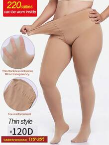 1 pieza Medias de terciopelo de 120D, súper talla grande de 80-250 libras, cintura alta, con estribo, suave y cómoda para mujer, uso casual o formal delgado para primavera y otoño