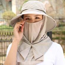 Mũ xô mùa hè có khẩu trang, có vạt cổ, chống tia UV, mũ rộng vành chống nắng cho hoạt động ngoài trời - A - Xem 2