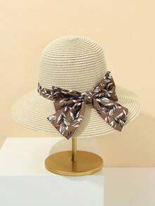 1頂女士花卉、蝴蝶結和草帽,時尚休閒,適用於日常穿著和海灘度假波西米亞風格 - 彩色 - 查看 3