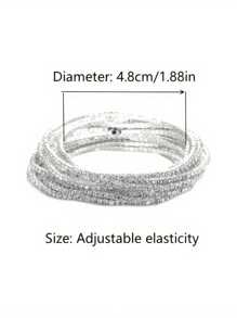 12 Pièces Ensemble De Bracelets Élastiques Étincelants En Strass Pour Fête,mariage Nuptiale, Pile De Bracelets