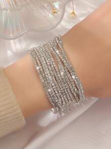 12 Pièces Ensemble De Bracelets Élastiques Étincelants En Strass Pour Fête,mariage Nuptiale, Pile De Bracelets