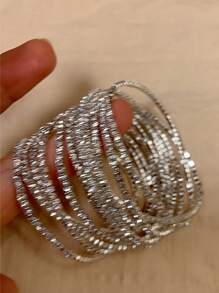 12 Pièces Ensemble De Bracelets Élastiques Étincelants En Strass Pour Fête,mariage Nuptiale, Pile De Bracelets