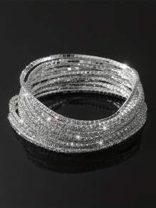 12 Pièces Ensemble De Bracelets Élastiques Étincelants En Strass Pour Fête,mariage Nuptiale, Pile De Bracelets