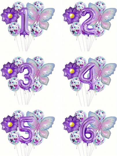1Set, Butterfly Number Balloons Set, Birthday Party Decorations, Photo Prop Decor, Anniversary Decor, Atmosphere Background Layout, Celebration Decor, Indoor Decor, Theme Event Decor, Party Decor Supplies, Back To School Valentine Day