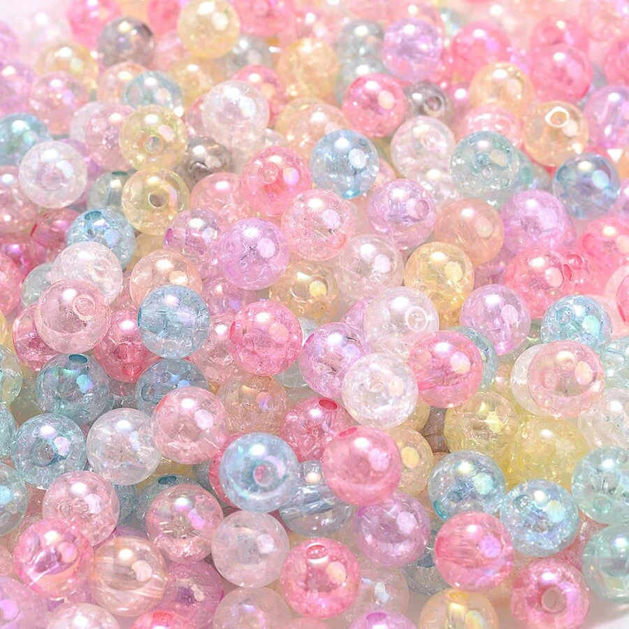 100顆 8mm 透明美人魚壓克力珠，亮面圓形隔珠，適用於製作項鍊、手鍊、鑰匙圈及其他珠寶飾品