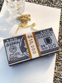 2019 Personalized Creative Dollar-Shaped Rhinestones-Encrusted Clutch Bag, Evening Bag, Party Bag, Ins Style Bag, Crossbody Bag