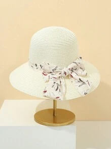 1頂女士花卉、蝴蝶結和草帽,時尚休閒,適用於日常穿著和海灘度假波西米亞風格 - 彩色 - 查看 13