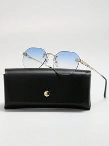 1 件装男式/女式时尚金属无框渐变色迷你潮流时尚眼镜，经典几何镜框设计，适合自拍、度假、海滩、网红社交媒体使用 - 查看 1