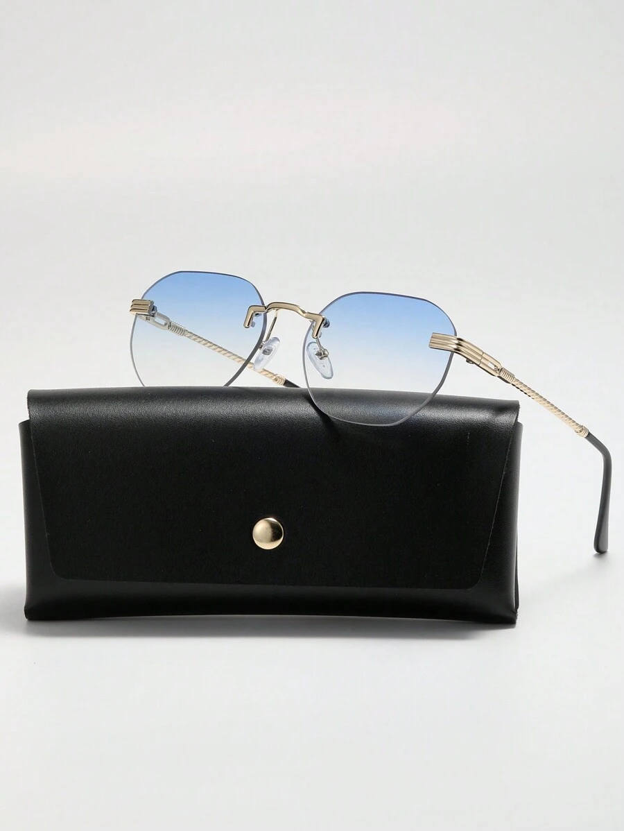 1 件装男式/女式时尚金属无框渐变色迷你潮流时尚眼镜，经典几何镜框设计，适合自拍、度假、海滩、网红社交媒体使用 - 查看 1