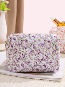 1Pc Octagonal Floral Makeup Bag, Large Capacity Square Portable Handheld Makeup Bag, Foldable Travel Cosmetic Bag, Popular Floral Makeup Bag, Cosmetic Tool Organizer Gift For Women & Girl Makeup Travel Toiletry Organizer Essentials Gifts Storage Zipper Accessories Nail