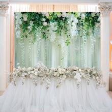 1 pieza Cortinas con estampado de planta y flor blanca como telón de fondo de fotografía de boda, decoración de fondo para despedida de soltera, fiesta de compromiso, accesorios de cabina fotográfica de estudio (4 tamaños), Navidad - Multicolor - Ver 4