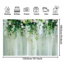 1 pieza Cortinas con estampado de planta y flor blanca como telón de fondo de fotografía de boda, decoración de fondo para despedida de soltera, fiesta de compromiso, accesorios de cabina fotográfica de estudio (4 tamaños), Navidad - Multicolor - Ver 6