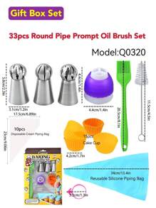 不锈钢球形裱花嘴套装 - 火炬喷嘴圆形裱花嘴，不锈钢烘焙奶油裱花蛋糕装饰工具，奶油杯蛋糕工具，烘焙蛋糕奶油喷嘴工具：裱花袋，蛋糕板纸，抹刀，刮刀，油刷等。随机混合颜色 - 銀色 - 查看 6