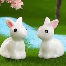 5/10pcs Easter Gift Miniature Resin Landscape Decor Cute Cartoon Bunny Animal Kawaii Gift Craft Ornaments, Mini Rabbit, Easter Present, Dollhouse Decoration, Small Ears White Rabbit, Rabbit, Bunny