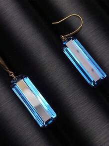 1 chiếc bông tai hình chữ nhật đính pha lê Topaz xanh Thụy Sĩ cao cấp, phụ kiện làm thon gọn khuôn mặt, thích hợp cho trang phục hàng ngày, tiệc tùng, dự tiệc, quà tặng bạn gái của phụ nữ - Màu xanh lam - Xem 2