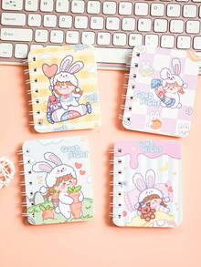 4 cái/gói A7 Sổ ghi chép xoắn ốc Với Mô hình Cartoon , 80 Mỗi , Nằm ngang Lót Bên trong Đối với Mini di động sổ tay - Nhiều màu - Xem 1