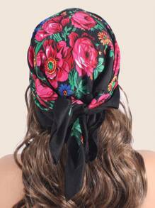 1pc Women's Fashionable Spring/Summer Printed Square Bandana With Plant & Floral Pattern, Suitable For Outdoor Windproof, Dustproof Decoration Boho Headband Soft Hijab Veiled Clothes - Multicolor - View 3