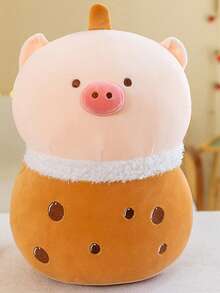 1入組可愛的泡沫紅茶造型豬毛絨玩具靠墊,柔軟的填充動物,適合睡覺、生日禮物、家居裝飾和配件 - 粉色 - 查看 2