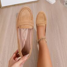 圓頭專利皮革輕便百搭純色便鞋,適用於四季 - 杏色 - 查看 1