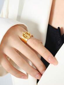 1入組嘻哈潮流OT扣14k鍍金開口戒指，男女情侶戒指 - Hip-hop - 查看 4