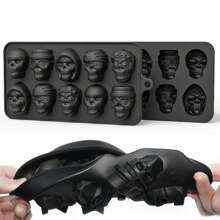 1pc Skull Shaped Silicone Ice Cube Tray Ice Maker, 10 Grids, Perfect For Diy Whiskey Cocktail Chocolate Pastry Mold - Black - View 3