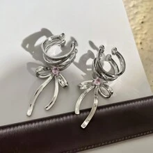 2pcs Vintage & Luxurious & Aesthetic & Delicate Bow Design Clip-On Earrings For Women, Fashionable And Cute, Non-Pierced, Ideal For Party Gift Valentines,Mom,Mother,Mother's Day,Gift