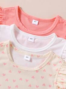 3pcs/Set Young Girl Ruffled Hem Casual Short Sleeve T-Shirt, Summer - Multicolor - View 2