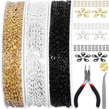 1-7 卷链套装，带 3 毫米开口环和 12 毫米龙虾扣，约 5m-35m 珠宝制作链（链条尺寸约 1.5-1.7 毫米宽 x 2 毫米长），1-7 种颜色约 1.5-1.7 毫米焊接镀铜铁链，用于珠宝制作的镀金/银项链链，金属链套件，带 30-210 个跳环和 10-70 个龙虾扣，珠宝钳，开口跳环和镊子，用于 DIY 珠宝项链手链脚链制作（选择相应的照片），存在色差 - 彩色 - 查看 4