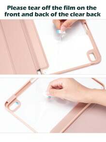 1 件三折硅胶可折叠防摔平板电脑保护套兼容 iPad 带笔架平板电脑皮革保护套-粉色