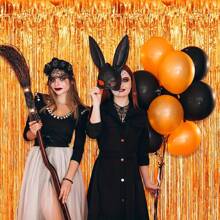 4packs Orange Foil Fringe Curtains Set & Metallic Photo Booth Backdrop Door Curtain, Perfect Decorations For Halloween Party, Wedding, Engagement, Birthday, Anniversary, Graduation, Bachelor Party And Other Important Occasions,Christmas