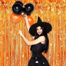 4packs Orange Foil Fringe Curtains Set & Metallic Photo Booth Backdrop Door Curtain, Perfect Decorations For Halloween Party, Wedding, Engagement, Birthday, Anniversary, Graduation, Bachelor Party And Other Important Occasions,Christmas