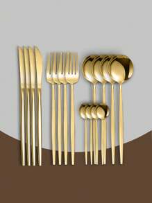 2pcs/4pcs/12pcs/16pcs/24pcs Stainless Steel Cutlery Set Fork Spoon Set, Suitable For Home Kitchen Restaurant Hotel Kitchenware Set - Gold - View 11