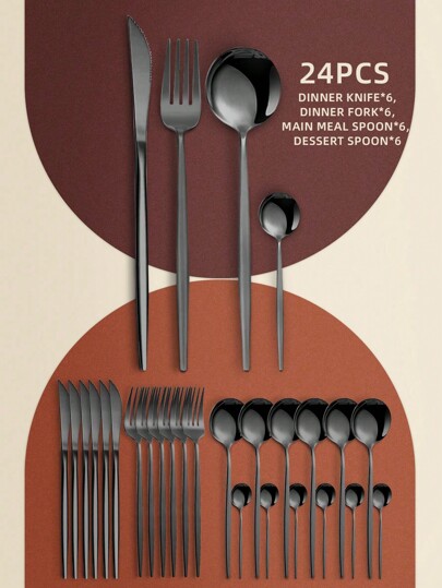 2pcs/4pcs/12pcs/16pcs/24pcs Stainless Steel Cutlery Set Knife Fork Spoon Set, Suitable For Home Kitchen Restaurant Hotel Kitchenware Set,Kitchen,Christmas Gift