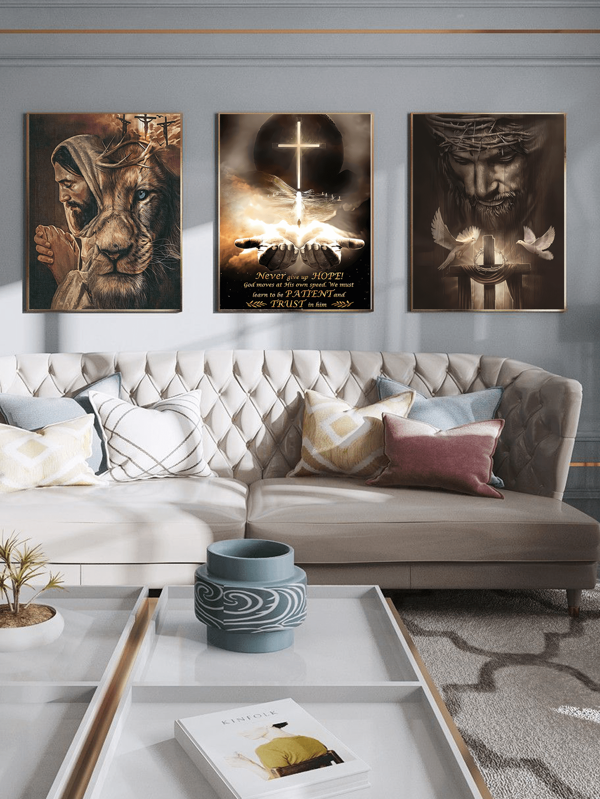 3 Pcs Bathroom Decor, Canvas Wall Art Pictures Religion, Redemption And God, Cross Art, Bible, Improve Your Quality Of Life, The Art Of Religion, Redemption And God, Cross Art, Bible Oil Painting, Religion, Redemption And God, Frameless, You Can Prepare A Frame In Or Larger To Match Your Wall Painting; Assemble And Install By Yourself, Fully Enjoy The Fun Of DIY., Poster Gifts Birthday Graduation